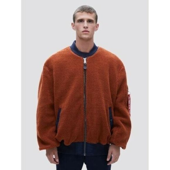 Alpha Industries L-2B Sherpa Oversized Bomber Jacket Sherpa Rust Mens Size Small